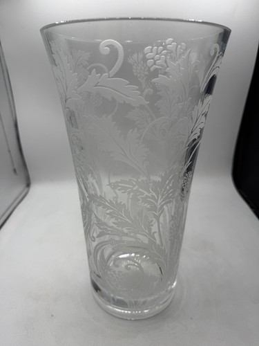 Christofle Marly Crystal Vase Large Sized Vase Etched Floral Leaves Thistle - Picture 9 of 14