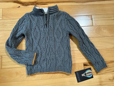 JARVIS ARCHER Gray Cable Knit Cotton Sweater Boy's Sz 4 Zip Mock Turtleneck NEW