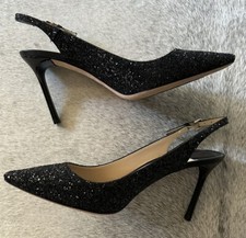 JIMMY CHOO Black Glitter Romy Erin 85mm Slingback Heels 9/10 Condition IT 39