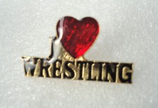 Unusual I Love Wrestling Pin Badge Heart Enamel