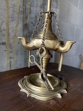 Antica Lucerna Lampada ad olio Fiorentina in ottone 3 fiamme