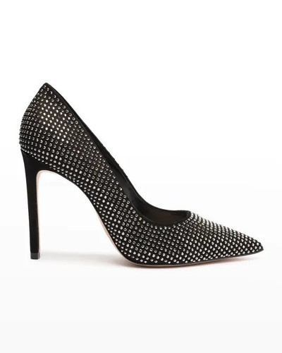 Schutz Lou Crystal Black Rhinestones Slip On Pointed Toe High Heel Fashion Pumps - Picture 2 of 2