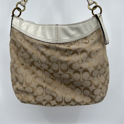 COACH コーチ ハンドバッグ アイボリー系x茶 - 4502725M0012 COACH Bag 519402 Canvas & Leather Handbag Shoulder Crossbody
