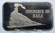 1oz 1974 Commerce on Rails silver art bar, Some toning .999 fine Silver Mark IV 45.00 per troy oz
