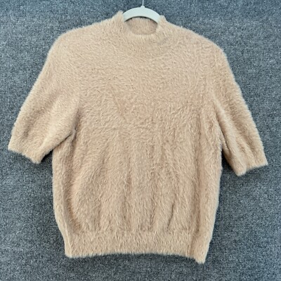 Cara Santana Sweater Womens L Beige Furry Mock Neck Crop Ladies Preppy Chic Boho