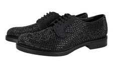 ICONIC PRADA DERBY SHOES 2EA151 BLACK CRYSTAL EMBELLISHED US 10 EU 43 43,5