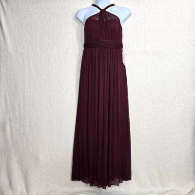 Birdy Grey Mesh Cabernet Kiko Ruched High-neck Halter Cabernet Dress XL
