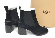 UGG Australia Faye ANKLE BOOTS 1095063 Black Chunky Block Heel Booties Suede