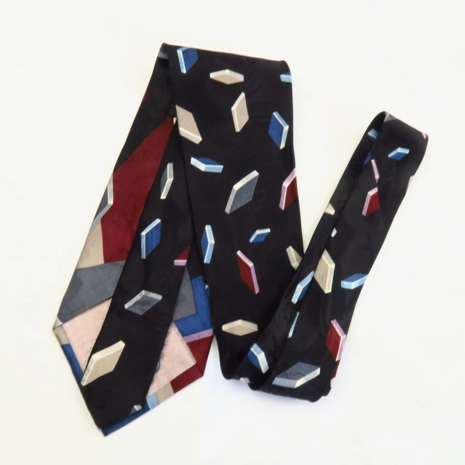 Corbata de cuello vintage Adolfo geométrica abstracta azul para hombre 56x4 corta colorida cuadrada Foto 4 de 4