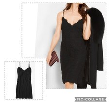 Michael Kors New Black Cocktail Party Scalloped Lace Slip Crochet LBD Dress Sz 4