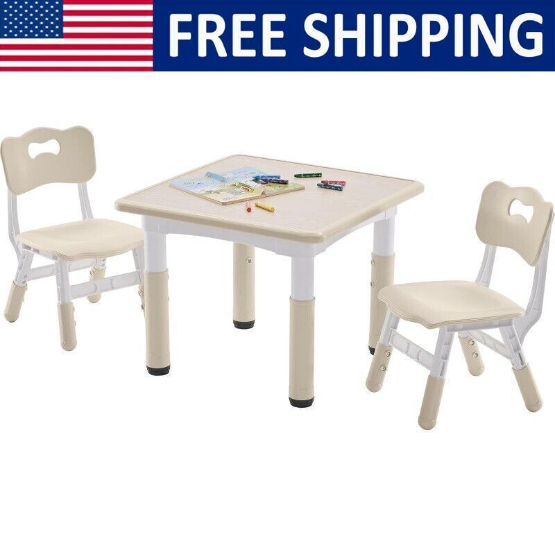 Height-Adjustable Kids Table and 2 Chairs Set for Toddler Activities  