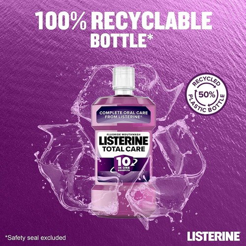 Listerine TOTAL CARE Clean Mint 1L Mouthwash Flouride For Oral Care & Bad Breath - Picture 3 of 8