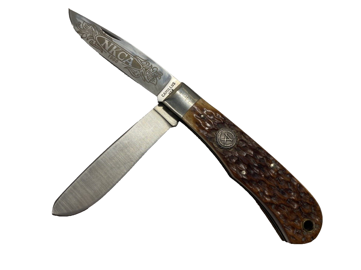 Vintage 1988 Camillus NKCA 2-Blade Trapper Jig Bone Pocket Knife