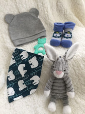 New Baby Boy Gift Pack - Bear and Bunny, 5 Items - Newborn Gift