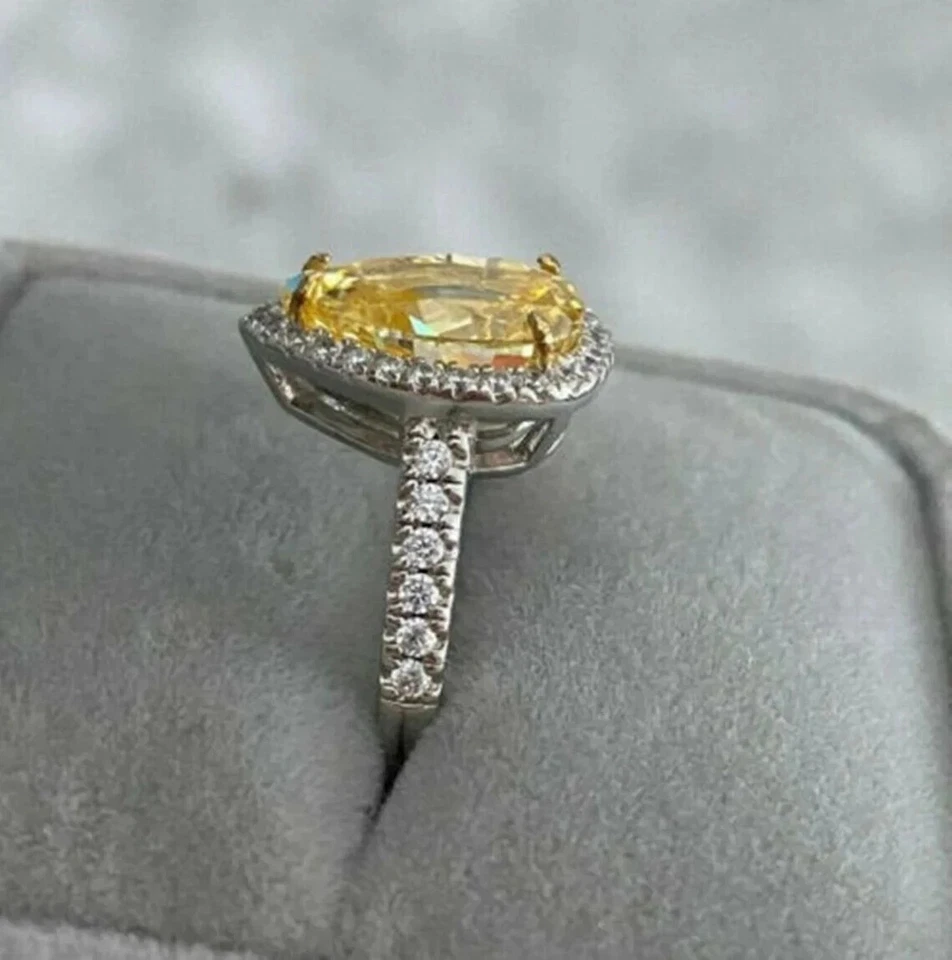 Art Deco Style Lab-Created Diamond Citrine Canary Ring For Her 14K White Gold FN - Image 3 of 4