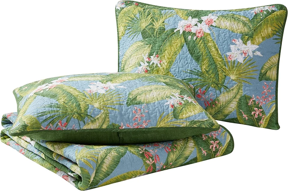 Juego de edredón King verde tropical hoja de palma costera floral exótica ropa de cama Bahama 3 piezas Foto 4 de 4