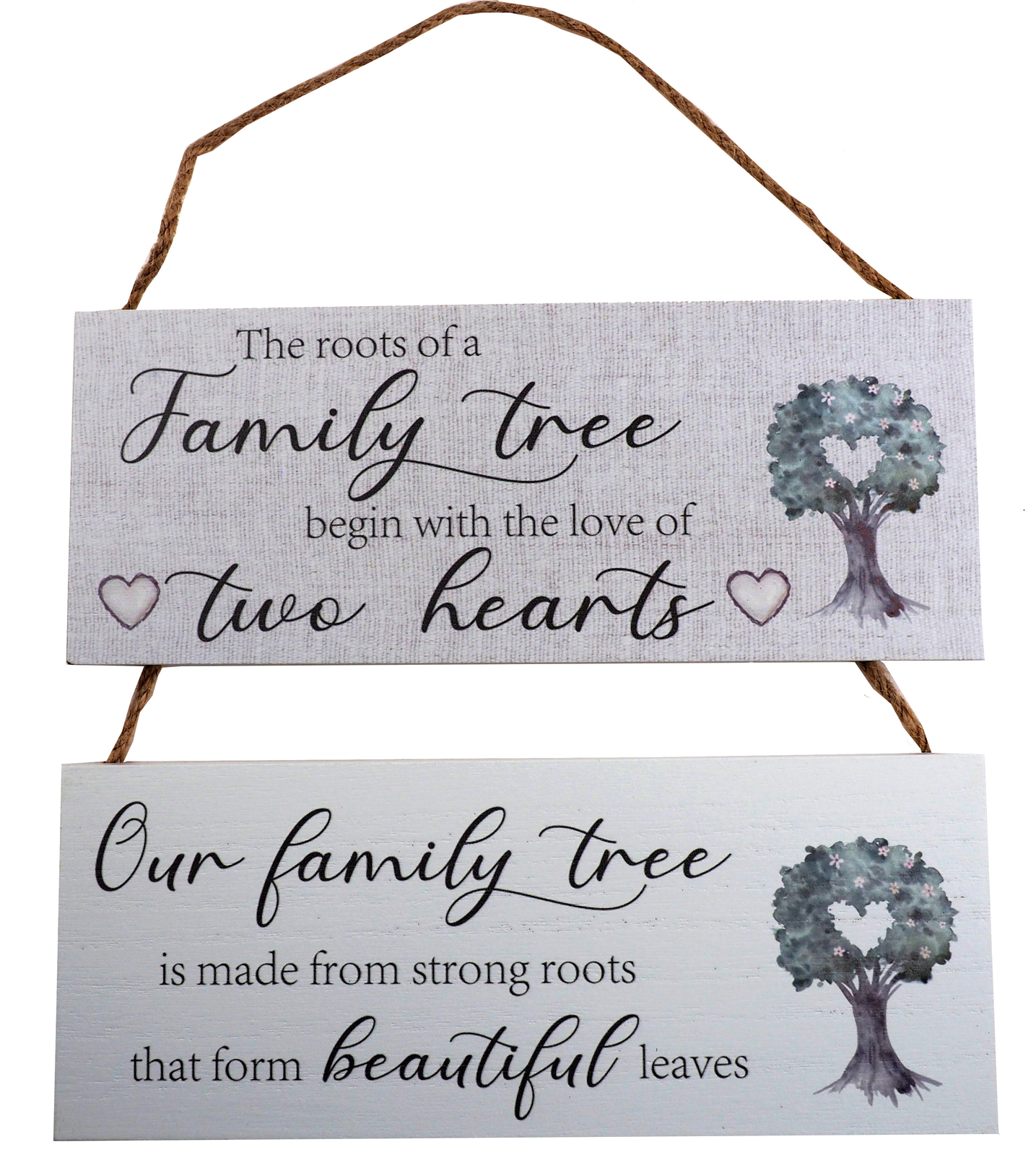Tree of Life Family Wall Plaque - Two Hearts / Beautiful Leaves - Set of 2