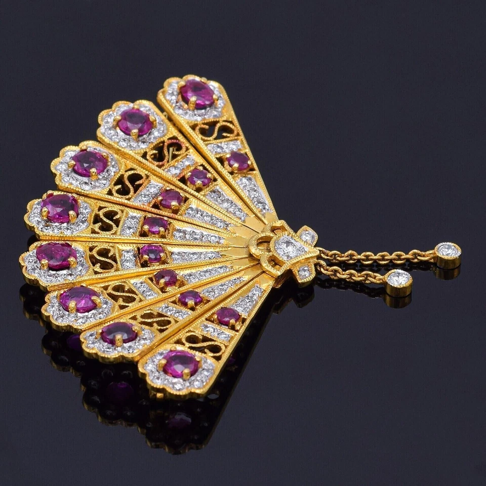 Broche feminino exclusivo folheado a ouro amarelo 14K com corte redondo simulado rubi 2,50 ct - Imagem 4 de 4