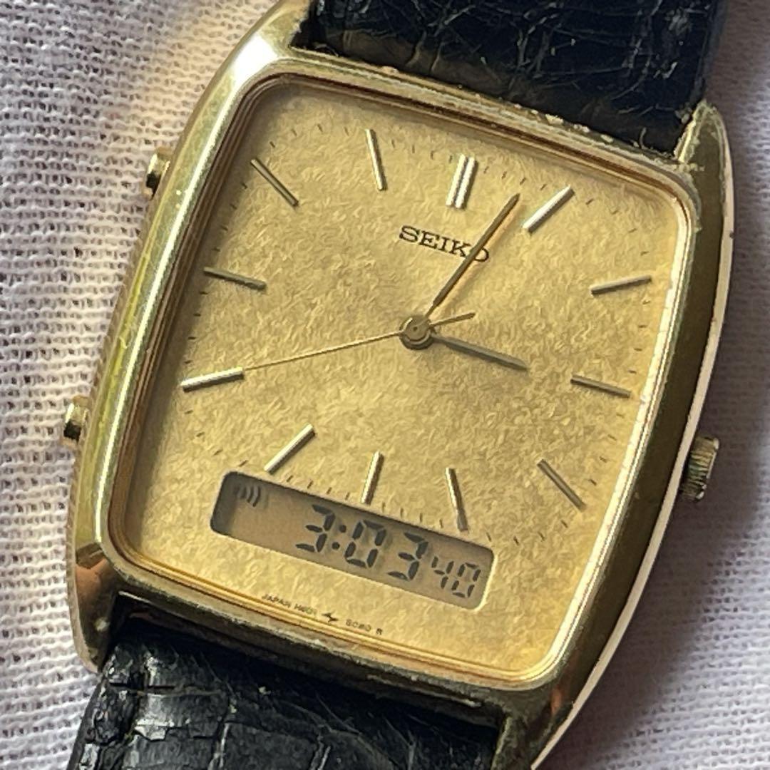 Exc＋5] VINTAGE SEIKO H601-5050 SJBP994 1994 HYBRID QUARTZ MENS