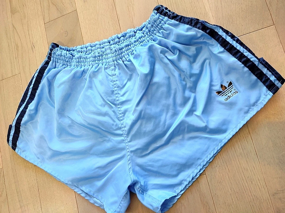 Mexico Hijsen Bijwonen Vintage Adidas Running Shorts Nylon Satin Shiny Light Blue Men Women M,L,XL  | eBay