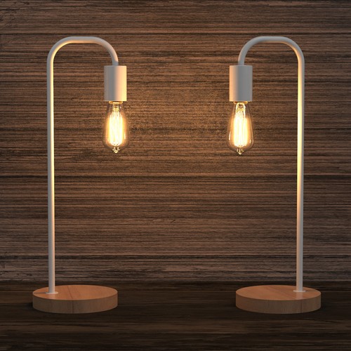 Industrial Table Light Wooden Desk Lamp Bedside Study Reading Light E27 White - Picture 6 of 10