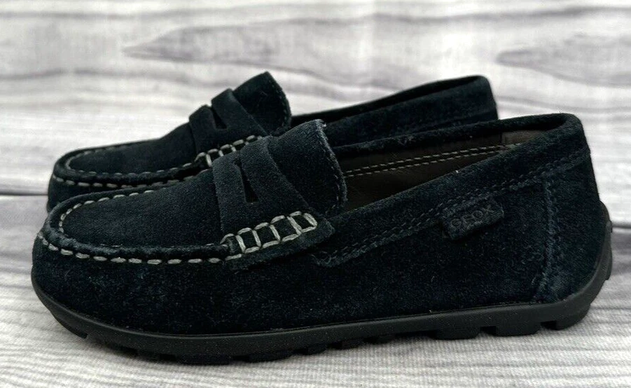 GEOX FAST BOY LEATHER SUEDE LOAFERS Toddler Boy Size EU 26 / US 9 NAVY BLUE - Image 2 of 4