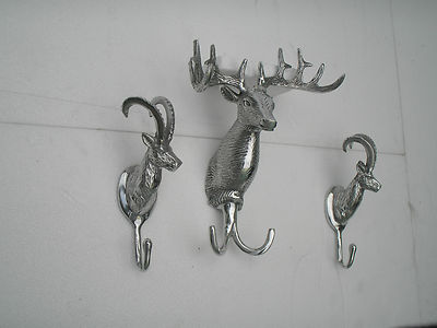 Metall Wandhalterung Hirschkopf Kleiderhaken 3er Set Hirsch IBEX Antilope Wan...