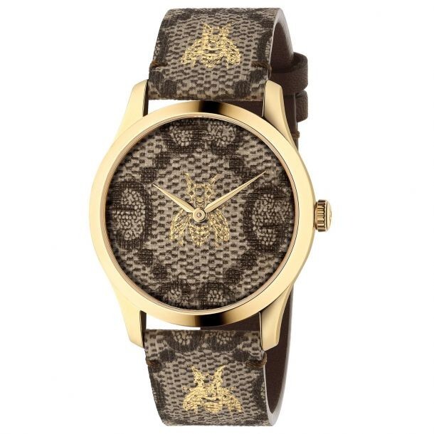 Gucci G-Timeless GG and Bee 38mm Brown Dial Leather Band Watch