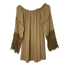 Scully Off Shoulder Peasant Top L Crochet Bell Sleeve Western Boho Festival