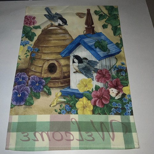 Feathers & Flowers Spring Garden Flag Butterflies Birdhouses 28" x 40" Maday - Imagen 2 de 3