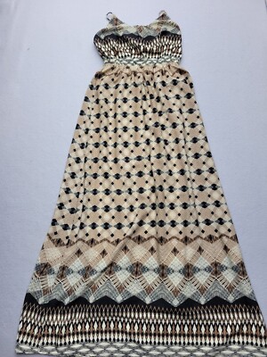 Final Touch Womens Dress Medium Brown Empire Maxi Sleeveless Printed Casual
