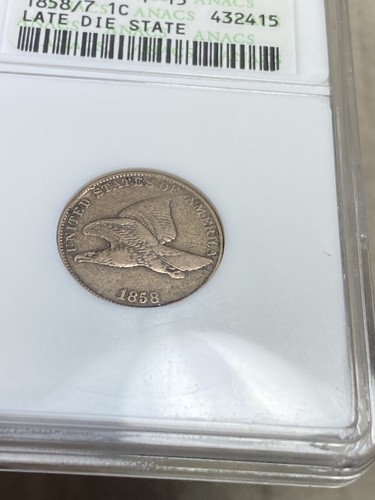 1858/7 1c ANACS F15 Overdate Flying Eagle Soapbox Late Die State Minor Rim Clip - Picture 5 of 9