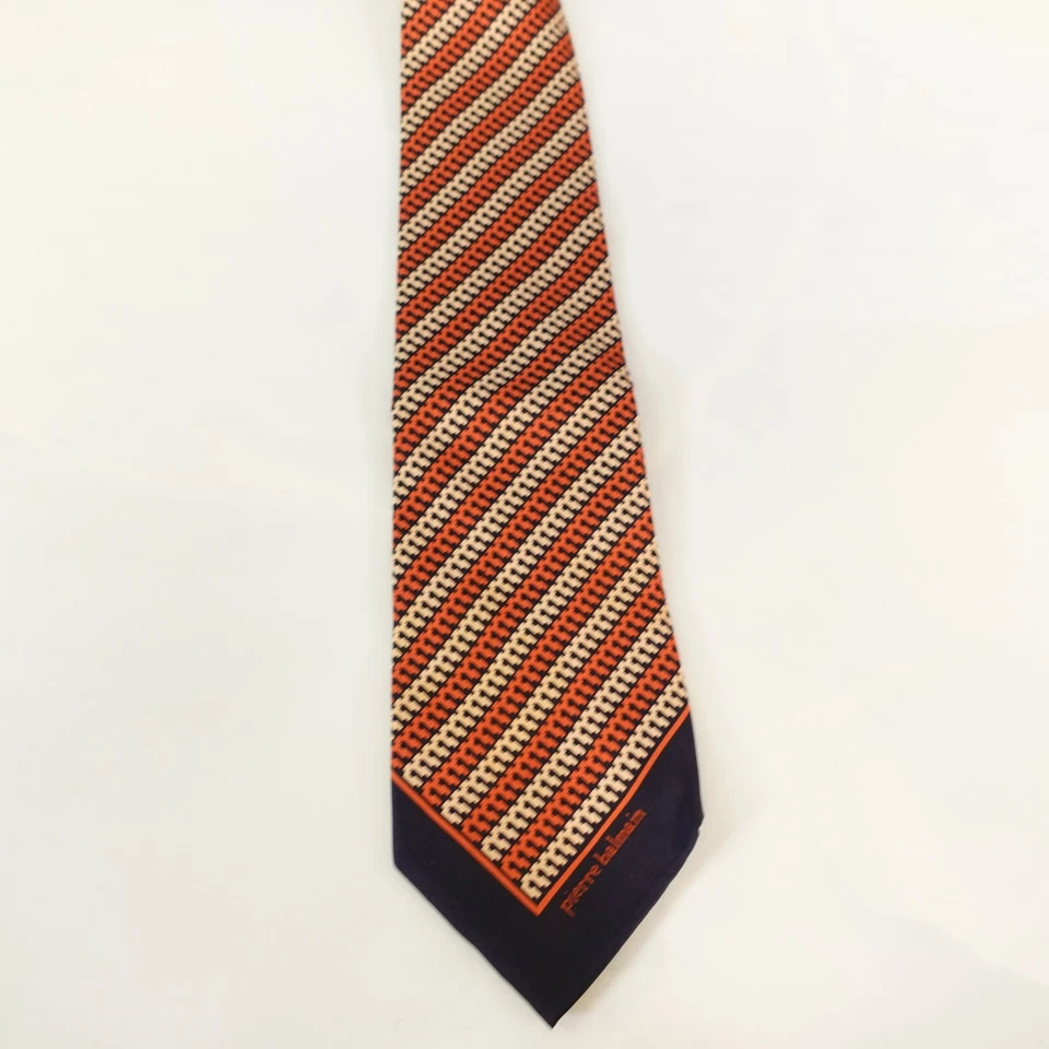 Pierre Balmain Neck Tie Mens Blue Orange Striped Silk Luxury Suit Classic Adult - Image 2 of 4