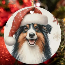 Merry Xmas Miniature American Shepherd Dog Santa Christmas Ornament Gift Decor