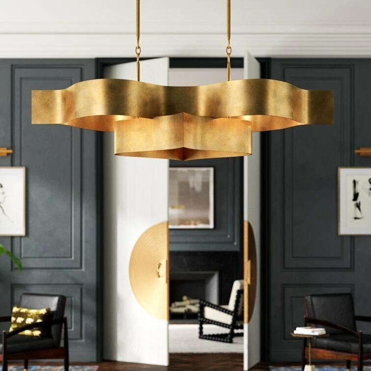 CURREY CO Grand Lotus Chandelier Drum Linear Deco Mod Hollywood