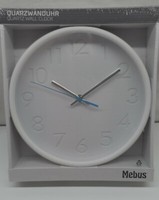 Wanduhr Mebus Quarz Uhr Analog 25Cm Weiß Blauer Sekunden Zeiger 16221Mz