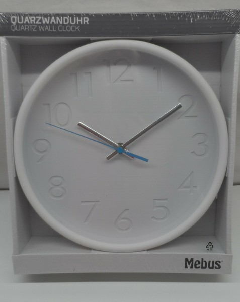 Wanduhr Mebus Quarz Uhr Analog 25Cm Weiß Blauer Sekunden Zeiger 16221Mz-image