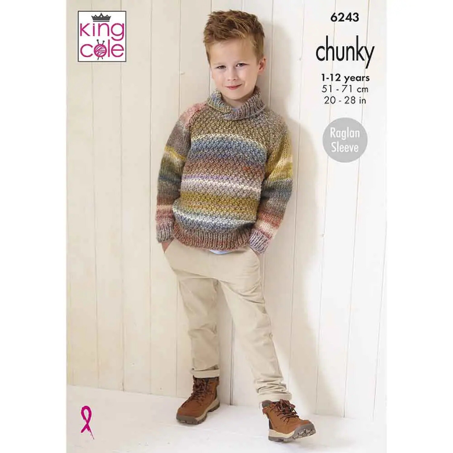 King Cole Kids Chunky Knitting Pattern Boys With or Without Collar Sweater 6243 - Image 5