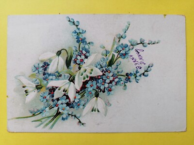 CPA FANTASIE Frohes Neues Jahr 1915 BLUMEN FLOWERS Schneestrauß Myosotis