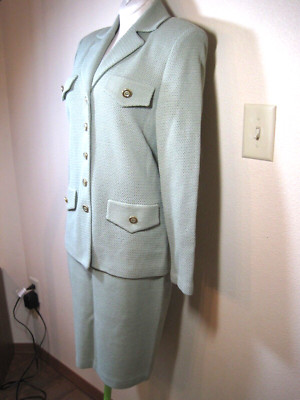 St John Collection 2 Piece Jacket Skirt Wool Blend Light Green Size 2/4  NWOT