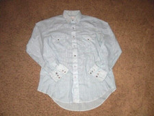 Vintage WRANGLER Blue Sparkle Pearl Snap Button Western made USA shirt 16.5x34