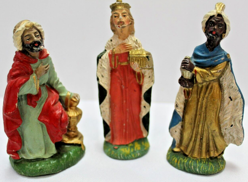 Vintage Nativity x6 Italy Set Hand Painted + 1 Christmas Figure + Holly Candle - Picture 5 of 22