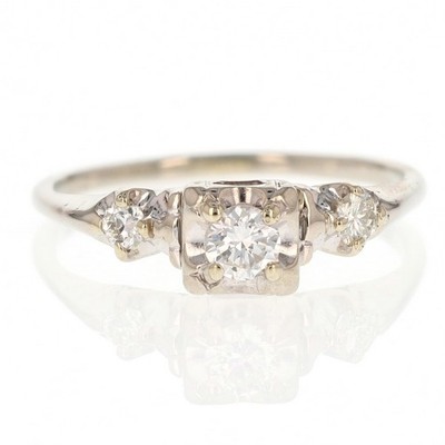 .46ctw Diamond Three-Stone Vintage Style Engagement Ring 14k White Gold Size 10