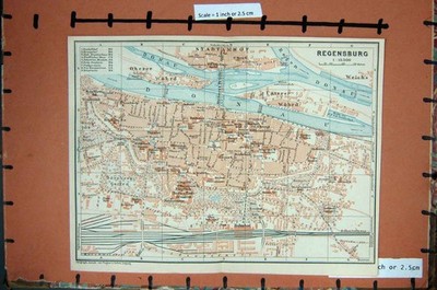 Original alter antiker Druck Karte 1914 Deutschland Straßenplan Regensburg Donau Fluss