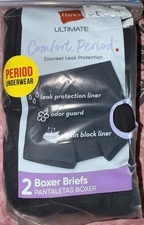 Hanes Womens Period Boxer Brief Leak Protection Underwear Panties 2-Pack ~ M/6