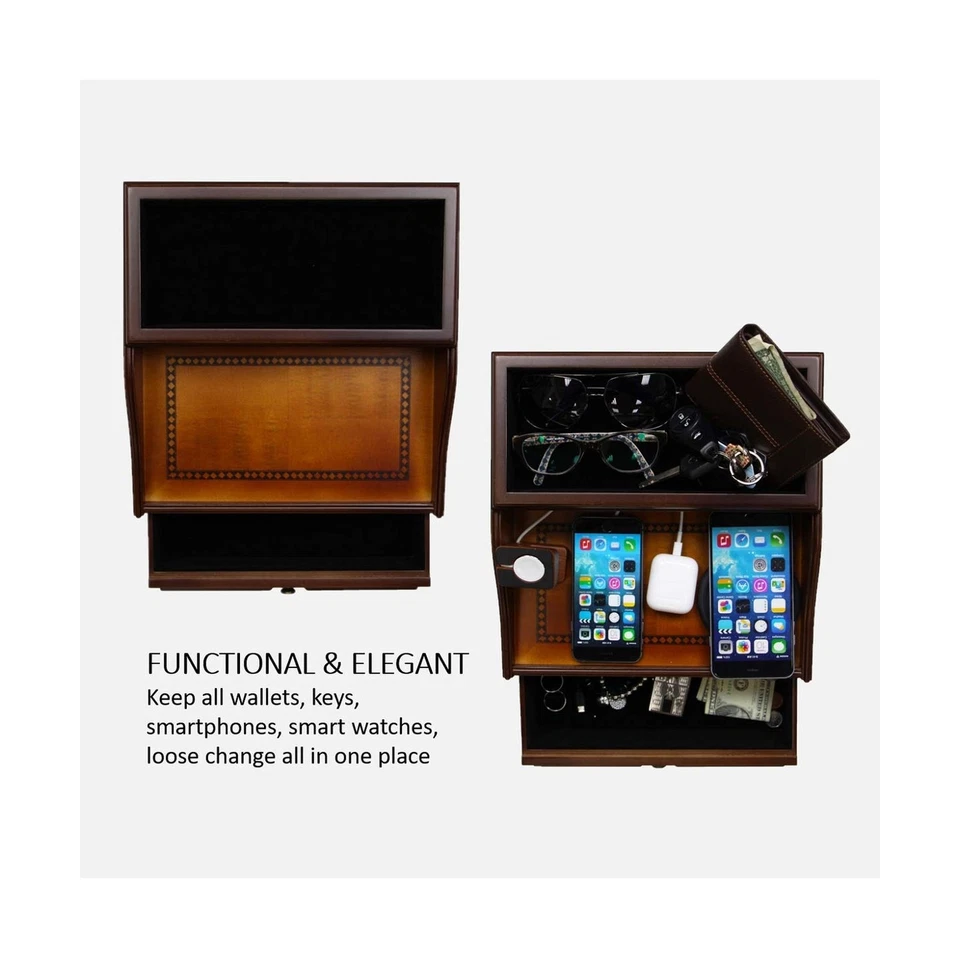 Pecan Brown Wooden Multi-Device Charging Station and Valet - Image 2 of 4