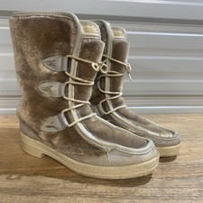 Quoddy Moccasins Snowland Boots Womens 7 Tan Made in Maine USA Apres Ski 80s