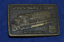 Vintage 1981 Solid Brass Union Pacific System Railroad Locomotive Belt Buckle