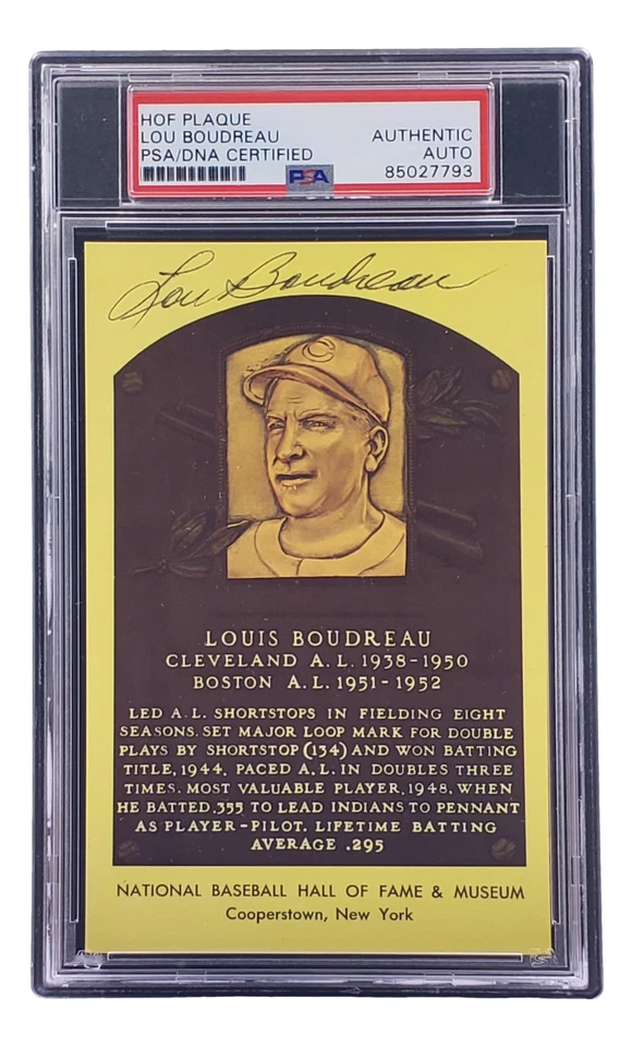 Lou Boudreau Signed 4x6 Cleveland HOF Plaque Card PSA/DNA 85027793 - Image 4 of 4