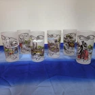 6 Vintage 1950's MCM Federal Glass Currier Ives Scenic Frosted Tumblers Gay Fad